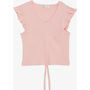 Kız Çocuk Crop Tişört Bağcıklı Fırfırlı 8-14 Yaş, Somon