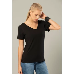 Erdem Weweus Siyah Kadın Viskon Ön ve Arka V-Yaka T-Shirt 237