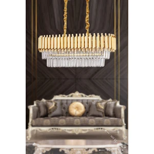 Palmira 75X35 Lik Kristal Taşlı Lüks Avize - (Sarı-Yaldız)