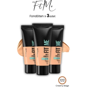 Maybelline New York Maybelline Fit Me Matte+Poreless Fondöten 30 ml Creamy Beige 122 x 3 Adet