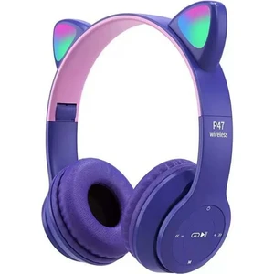 Ms Tech LED Işıklı Sevimli Kedi Bluetooth Kulaklık Dahili Mikrofon P47