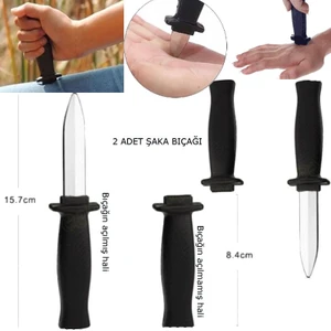 Yaylı Içeri Kaçan Plastik Şaka Bıçağı Gerçek Görünümlü Siyah Renk Halloween Bıçak 2 Adet