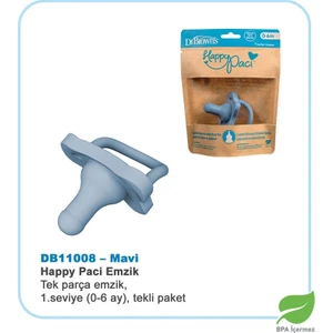 Dr. Brown's Happypaci Tek Parça Silikon Emzik 0-6 Ay Mavi Tekli Paket