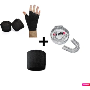 3' Lü Box Seti Boks, Kickbox, Muay Thai Bilek Bandajı Çift 4,5 M + DGL-100 Dişlik + Bileklik
