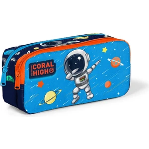 Coral High Kids Lacivert Mavi Astronot Desenli Iki Bölmeli Kalem Çantası Erkek Çocuk Kalemlik