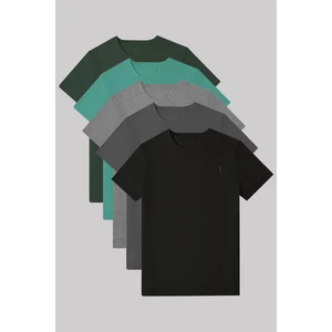 Erkek 5'li Tişört Standart Kalıp Bisiklet Yaka Pamuk Yazlık Basic Erkek T-Shirt