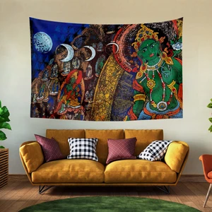 Tibet Etnik Desen Budist Thangka ve Mandala Bohem Duvar Örtüsü Halısı