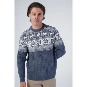 Trist Star Erkek Saç Örgülü Jakarlı Geyik Desenli Bisiklet Yaka Triko Yün Kazak TRIST-5311