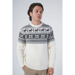 Trist Star Erkek Saç Örgülü Jakarlı Geyik Desenli Bisiklet Yaka Triko Yün Kazak TRIST-5311