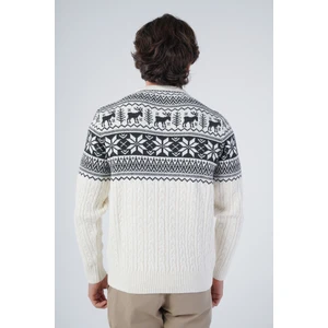 Trist Star Erkek Saç Örgülü Jakarlı Geyik Desenli Bisiklet Yaka Triko Yün Kazak TRIST-5311