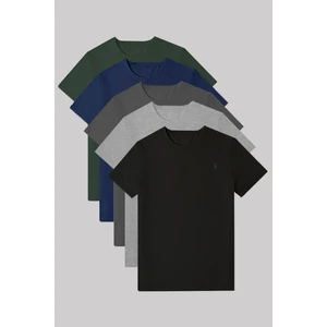 Erkek 5'li Tişört Standart Kalıp Bisiklet Yaka Yazlık Basic Erkek T-Shirt