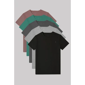 Erkek 5'li Tişört Standart Kalıp Bisiklet Yaka Yazlık Basic Erkek T-Shirt