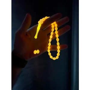 İndirim Center Hediye Kutulu Turuncu Fosforlu Arpa Kesim Kedi Gözü Toz Kehribar Tesbih