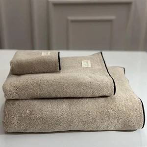 Stella Belli |  Pamuk | 3lü | Banyo | Havlu Set | Otel | Plaj | Bej Renk | Soura | Kenar Siyah