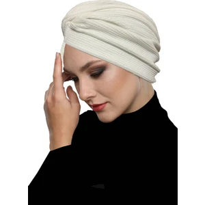 Fidan Bone Çapraz Fitilli Penye Krem Hazır Türban Tesettür Havuz Bonesi