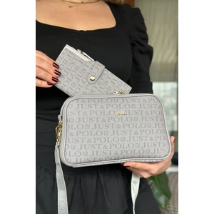 Just Polo Uzun Askılı 5 Bölmeli Özel Seri Kadın Çapraz Postacı Omuz Çantası 2053-GD  Gri Kombin
