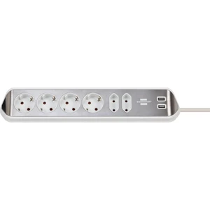 Brennnestuhl Brennenstuhl Estilo Mutfak ve Ofis İçin Çelik Yüzeyli Köşeli 6 Soketli 2 USB Li 2 mt Uzatma Kablo Beyaz