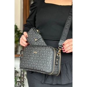 Just Polo Uzun Askılı 5 Bölmeli Özel Seri Kadın Çapraz Postacı Omuz Çantası 2053-GD  Siyah Kombin