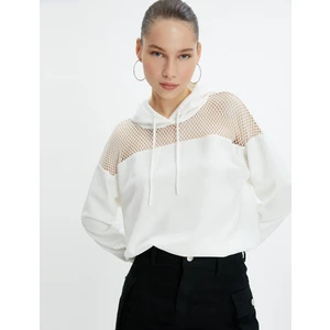 File Detaylı Kapşonlu Sweatshirt Uzun Kollu