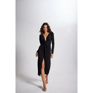 Holly Lolly V Yaka Karpuz Kol Maxi Moonlight Elbise Siyah