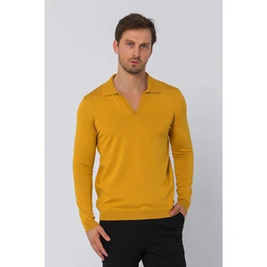 Erkek Regular Fit Düz Renk Polo Yaka Uzun Kollu Triko Kazak