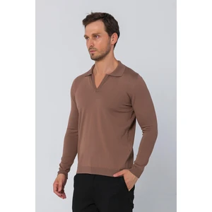 Erkek Regular Fit Düz Renk Polo Yaka Uzun Kollu Triko Kazak