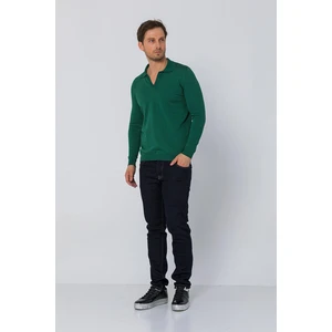 Erkek Regular Fit Düz Renk Polo Yaka Uzun Kollu Triko Kazak
