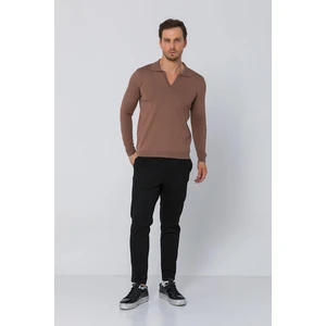 Erkek Regular Fit Düz Renk Polo Yaka Uzun Kollu Triko Kazak