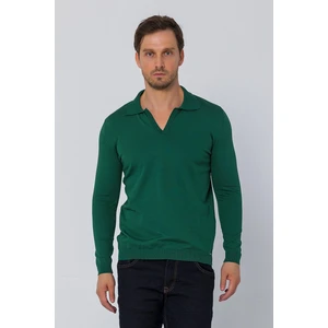 Erkek Regular Fit Düz Renk Polo Yaka Uzun Kollu Triko Kazak