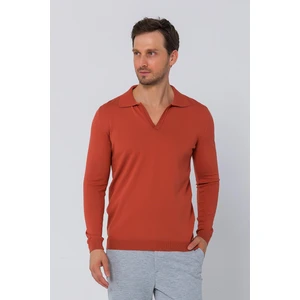 Erkek Regular Fit Düz Renk Polo Yaka Uzun Kollu Triko Kazak
