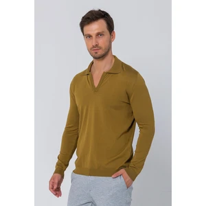 Erkek Regular Fit Düz Renk Polo Yaka Uzun Kollu Triko Kazak