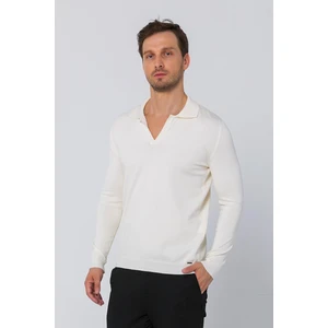 Erkek Regular Fit Düz Renk Polo Yaka Uzun Kollu Triko Kazak