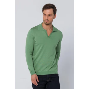 Erkek Regular Fit Düz Renk Polo Yaka Uzun Kollu Triko Kazak