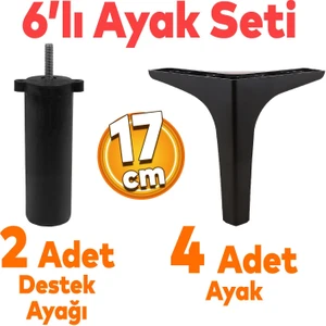 Sedef 6'lı Set Mobilya Tv Ünitesi Çekyat Koltuk Kanepe Destek Yükseltici Ayağı 17 cm Siyah Baza Ayakları M8 Destek