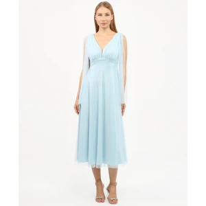 Göğüs Büzgü Detaylı Esnek Tül Abiye Elbise