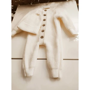 Meriç Bebe Şapkalı Düğmeli Selanik Örgü Triko Bebek Tulum