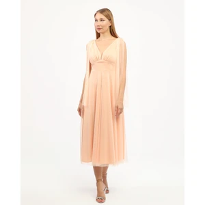 Göğüs Büzgü Detaylı Esnek Tül Abiye Elbise