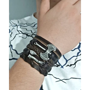 BSN Store Viking Thor İskandinav Çift Balta Charm El Yapımı 5 Adet Hakiki Deri Bileklik
