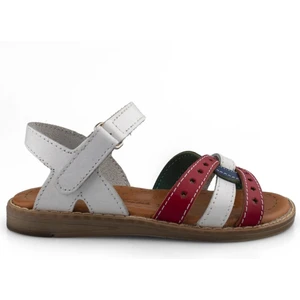 Cici Bebe Deri Beyaz Kırmızı Lacivert Kız Çocuk Sandalet