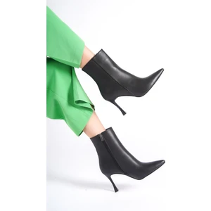 MBHRND801-S Kadın Ince Topuklu Sivri Burun Siyah Kısa Bot & Bootie