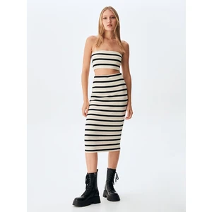 Kadın  Çizgili Fitilli Top Krem Atlet