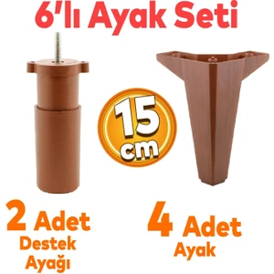 Sedir 6'lı Set Mobilya Tv Ünitesi Çekyat Koltuk Kanepe Destek Yükseltici Ayağı 15 cm Ahşap Desenli Baza Ayakları