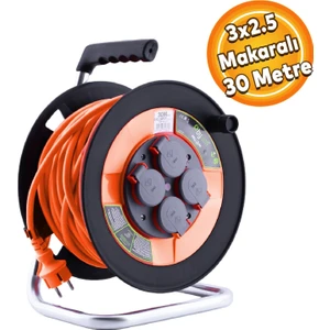 IP44 Plastik Makaralı Seyyar Kapaklı 4 Prizli Uzatma Kablosu 3x2.5 mm 30 Metre Termal Sigorta