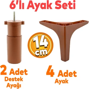 Sedef 6'lı Set Mobilya Tv Ünitesi Çekyat Koltuk Kanepe Destek Ayağı 14 cm Ahşap Desenli Baza Ayak