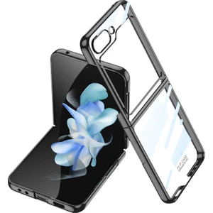 Samsung Galaxy Z Flip 5 ile Uyumlu Metal Görünümlü Kamera Lens Korumalı Telefon Kılıfı Kapak