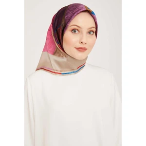 Pembe Geometrik Desenli Tivil Ipek Eşarp 9002-54