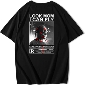 BRZ Collection Unisex Oversize Arka Baskılı Look Mom I Can Fly T-Shirt