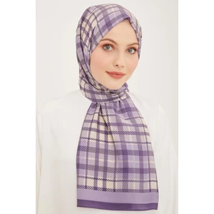 Trend Lila - Krem Ekose Desen Modal Şal 4713 - 07