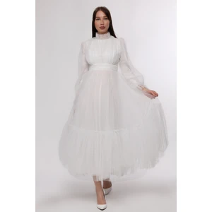 Tesettür Abiye Elbise Hayal Tül Büzgü Detaylı