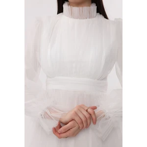 Tesettür Abiye Elbise Hayal Tül Büzgü Detaylı